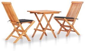 3063225 vidaXL Set mobilier bistro cu perne antracit, 3 piese, lemn masiv tec