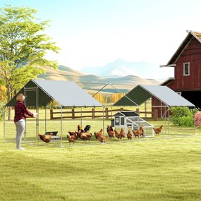 PawHut Coteț de Exterior Mare din Oțel Galvanizat 6,8x3x1,9 m 20,4 m² cu Acoperire Din Țesătură Oxford și Încuietoare Argintiu | Aosom Romania