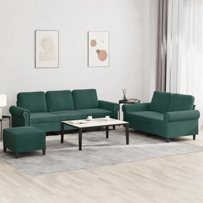 vidaXL Set de canapele cu perne, 3 piese, verde închis, catifea