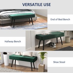 HOMCOM Bancă pentru Capătul Patului, Bancă cu Picioare din Oțel și Țesătură cu Efect de Catifea, 100x36x45 cm, Verde | Aosom Romania