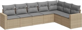 vidaXL Set canapele de grădină, 7 piese, cu perne, bej, poliratan