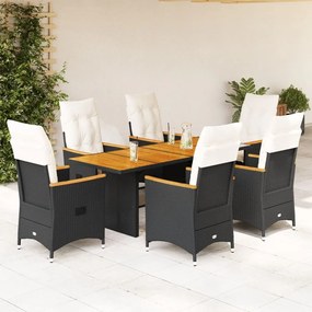 vidaXL Set mobilier de grădină cu perne, 7 piese, negru, poliratan