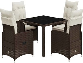 vidaXL Set bistro de grădină, 5 piese, cu perne, maro, poliratan