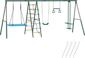 AIYAPLAY Cadru 5-în-1 pentru leagăn cu leagăn-tip-cuib reglabil, inele de gimnastică, scaun dublu, cadru de cățărare pentru 3-8 ani 440x175x203 cm | Aosom Romania