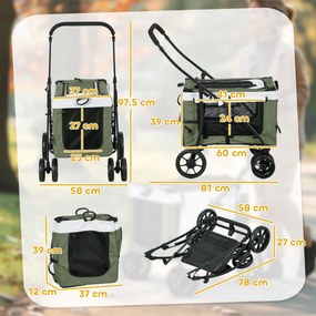 PawHut Cărucior pentru câini Cărucior pentru animale Cărucior pentru câini, pliabil, coș detașabil, 81 x 58 x 97,5 cm, Negru+Verde închis+Alb | Aosom Romania