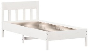 842655 vidaXL Cadru de pat cu tăblie, alb, 100x200 cm, lemn masiv pin