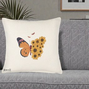 Perna Decorativa Fluture Floarea-Soarelui, 40x40 cm, Crem Reliefat, Husa Detasabila, Perna Inclusa, BEKZ®