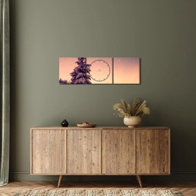 Tablou cu copac înzăpezit pe luncă (cu ceas) (90x30 cm)