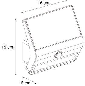 Lampa de perete de exterior neagră cu LED IP54 cu senzor de mișcare solar - Floody