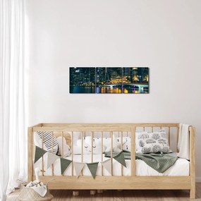 Tablou - Singapore noaptea (cu ceas) (90x30 cm)