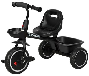 AIYAPLAY Tricicleta pentru copii evolutivă cu șezut reglabil pedale 2 coșuri centură pentru copii de la 2 la 5 ani negru | Aosom Romania