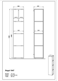 Dulap de baie gri antracit 31x144 cm Vasio – Germania