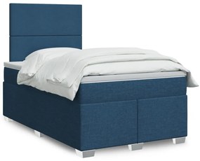 vidaXL Pat box spring cu saltea, albastru, 120x200 cm, textil