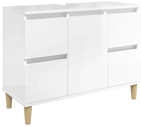 821270 vidaXL Dulap de chiuvetă, alb extralucios, 80x33x60 cm, lemn prelucrat