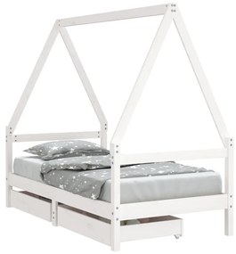 834475 vidaXL Cadru de pat copii cu sertare, alb, 80x160 cm, lemn masiv pin