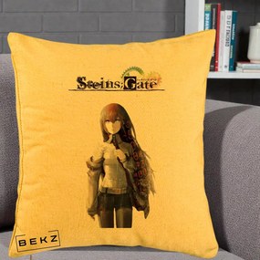 Perna Personalizata Steins Gate Kurisu Makise Anime, 40x40 cm, Galben, Husa Detasabila, Perna Inclusa, BEKZ®