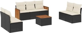 vidaXL Set mobilier de grădină cu perne, 8 piese, negru, poliratan