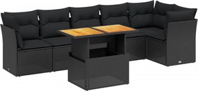 vidaXL Set canapele de grădină cu perne, 7 piese, negru, poliratan