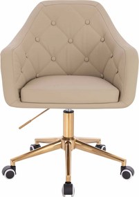 HR831K Scaun Crem Piele Ecologica Premium Soft cu Bază Aurie