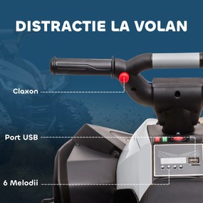 HOMCOM ATV Electric pentru Copii, Motocicletă pentru Copii cu Motor Dublu, 2 Viteze, Roți Late și Faruri LED, 83x53x55.5 cm, Alb | Aosom Romania