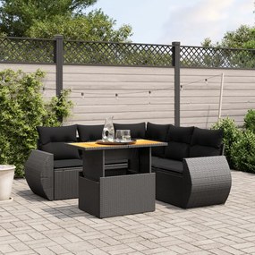 3272189 vidaXL Set mobilier de grădină cu perne, 6 piese, negru, poliratan