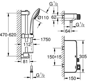 Grohe Grohtherm SmartControl Baterie dus cu termostat si set de dus, bara de sustinere H60 cm