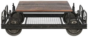Masuta de cafea, din metal si blat din lemn, cu aspect vintage, Ferros