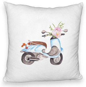 Perna Decorativa Fluffy, Model Flower Bike, 40x40 cm, Alba, Husa Detasabila, Burduf