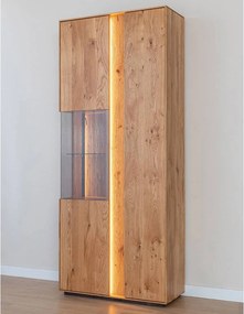 Vitrină lemn masiv Dublă Aurora Iluminată Stejar, 85 × 37 × 205 cm