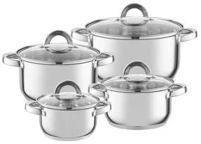 Set Vase Gătit din Inox, 8 Piese, Capacități 4.3 - 1.6 Litri, Bază 3 Straturi (Inducție), Capace din Sticlă Termorezistentă