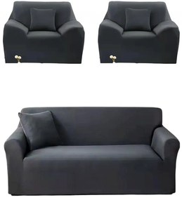 Set huse elastice, canapea 3 locuri + 2 fotolii, gri inchis, HES-01GI