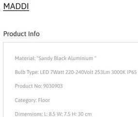 Stalp de exterior pentru terasa sau gradina, MADDI H-30cm