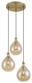 Smart hanglamp goud met amber glas 3-lichts incl. Wifi A60 - Traditional