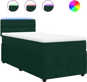 vidaXL Pat box spring cu saltea, verde închis, 90x190 cm, catifea
