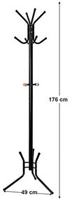 Cuier tip pom, Songmics, Metal, Negru, 176 cm