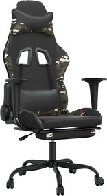 vidaXL Scaun de gaming masaj/suport picioare negru/Camuflaj piele eco