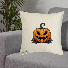 Perna Decorativa Halloween Jack-o'-Lantern Infricosator, 40x40 cm, Ecru, Husa Detasabila, Perna Inclusa, BEKZ®
