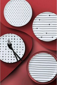 Set 4 farfurii pentru desert 710KTP3639, alb/negru, portelan, 15 cm