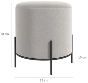 HOMCOM Pouf taburet pouf suport pentru picioare din catifea cu picioare din oțel pentru salon dormitor Ø 35 x 38 cm gri deschis | Aosom Romania