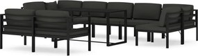 vidaXL Set mobilier relaxare grădină 10 piese perne aluminiu antracit
