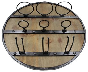 Suport de Perete pentru Sticle și Pahare – 3 Sticle &amp; 3 Pahare | Lemn &amp; Metal | Ø50 cm