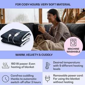 Klarstein DR Watson Deluxe XL, pătură electrică, 160 W, 9 nivele de încălzire, 200 x 180 cm