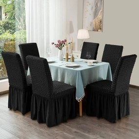 Set 6 huse scaune creponate si elastice, cu volanas, Negru