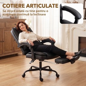 HOMCOM Scaun Birou Ergonomic Reclinabil Rotativ din Piele PU cu Suport pentru Picioare, Înălțime Reglabilă, Negru | Aosom Romania