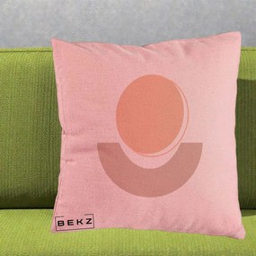 Perna Decorativa Geometric Boho Luna si Disc, 40x40 cm, Roz, Husa Detasabila, Perna Inclusa, BEKZ®
