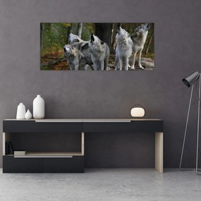 Tablou - Lupii de pe stâncă (120x50 cm)