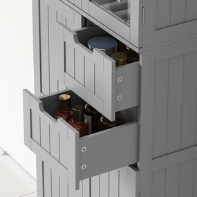 HOMCOM Dulap înalt pentru baie, mobilier de depozitare cu 4 uși dintre care 2 vitrate, 2 sertare și polițe reglabile, alb | Aosom Romania