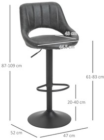 Set 2 Scaune de bar HOMCOM, Inaltime reglabila, Piele sintetica, Metal, 44x49x90-110cm Negru | Aosom Romania