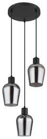 Lustra suspendata design modern RYAN 3L negru/fumuriu