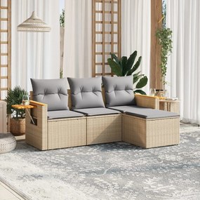 vidaXL Set canapele de grădină, 4 piese, cu perne, bej, poliratan